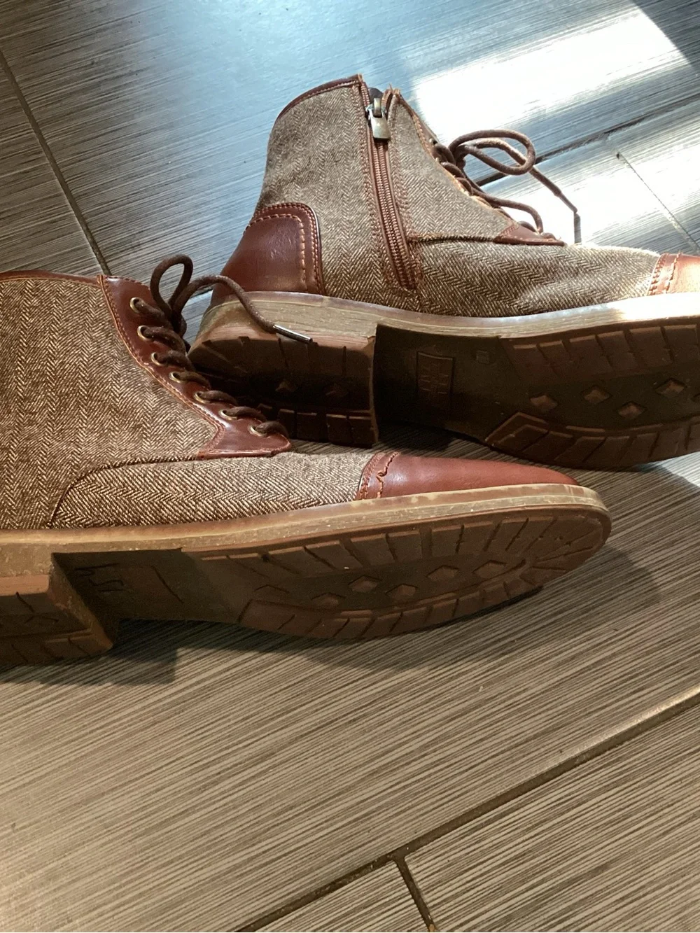 Aston Hayes Men's Two-Tone Brown Leather & Gray Tweed Chukka Boots